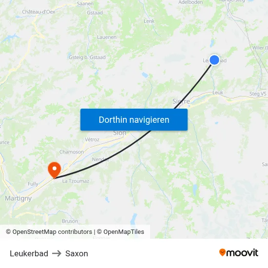 Leukerbad to Saxon map
