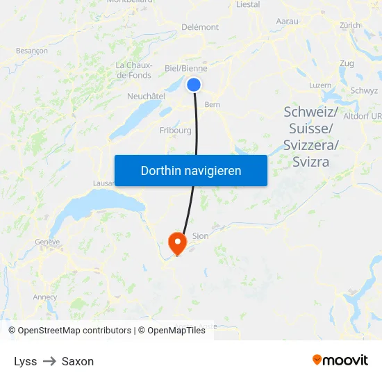 Lyss to Saxon map