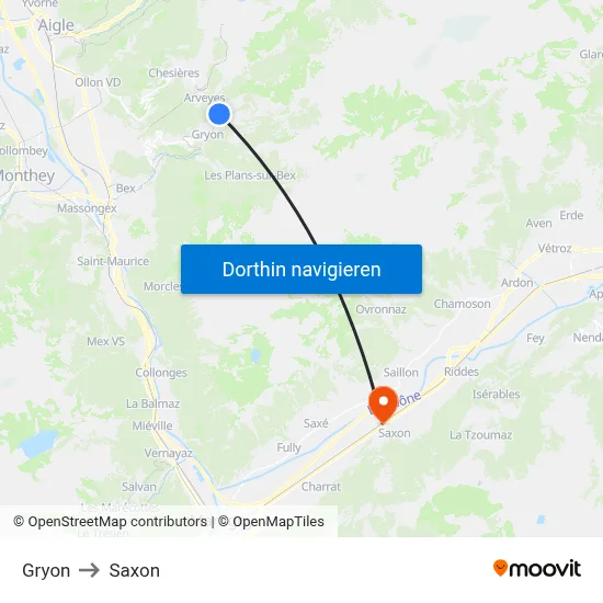 Gryon to Saxon map