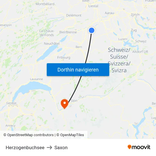 Herzogenbuchsee to Saxon map