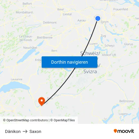Dänikon to Saxon map