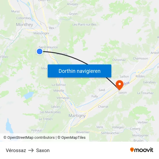 Vérossaz to Saxon map