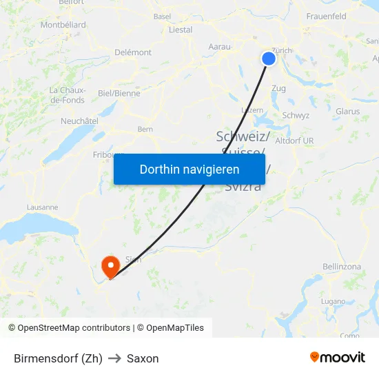 Birmensdorf (Zh) to Saxon map