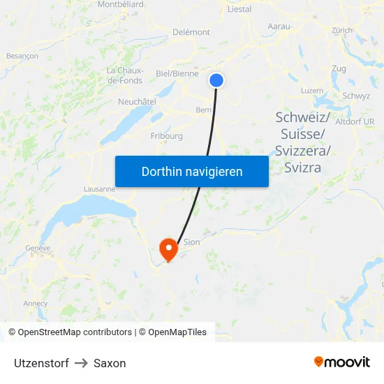 Utzenstorf to Saxon map