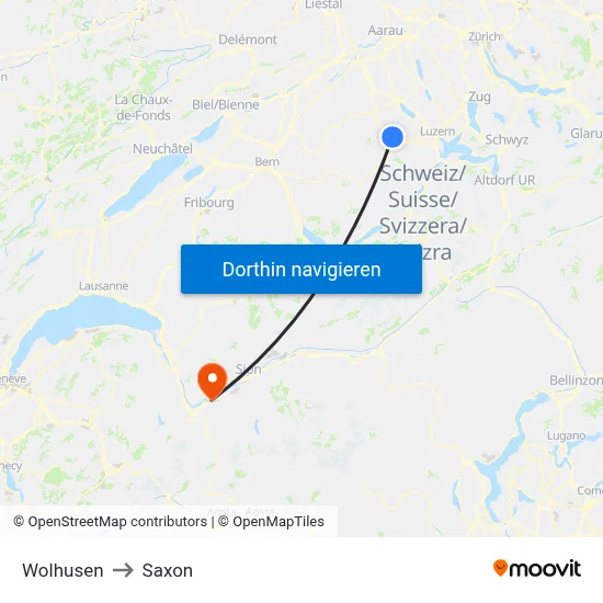 Wolhusen to Saxon map