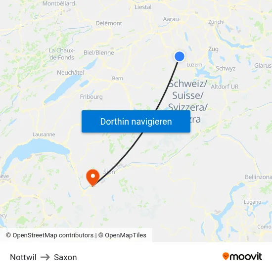 Nottwil to Saxon map