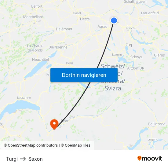 Turgi to Saxon map