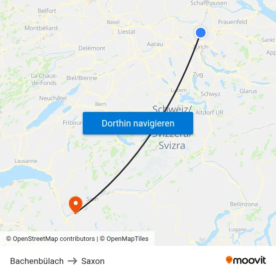 Bachenbülach to Saxon map