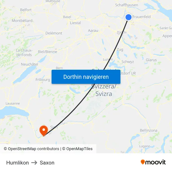 Humlikon to Saxon map