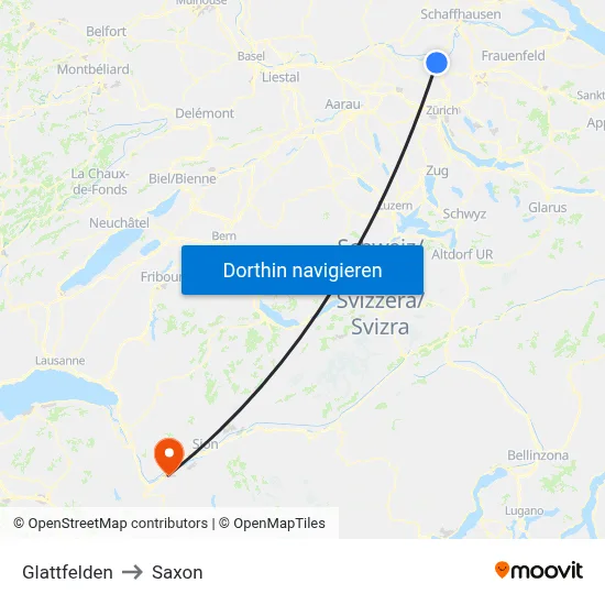 Glattfelden to Saxon map