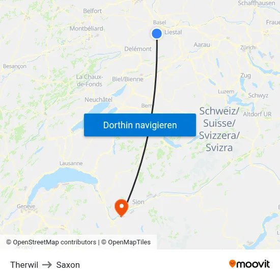 Therwil to Saxon map