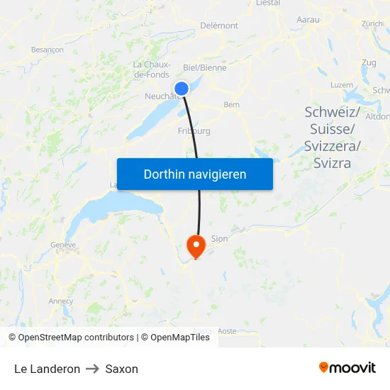 Le Landeron to Saxon map
