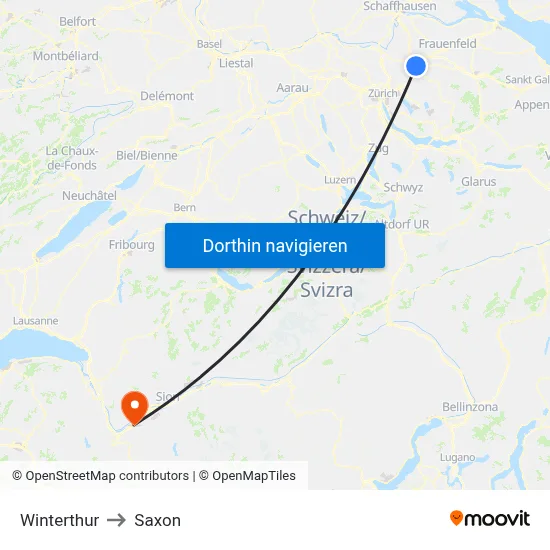 Winterthur to Saxon map