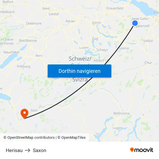 Herisau to Saxon map