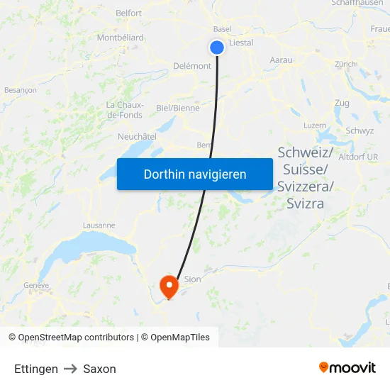 Ettingen to Saxon map