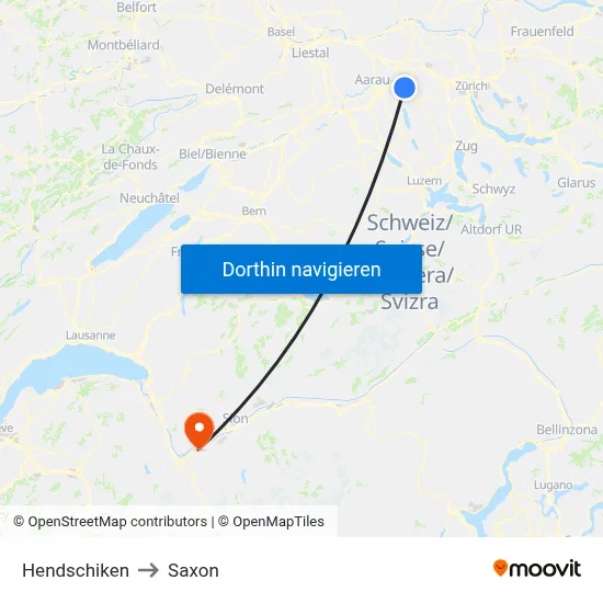 Hendschiken to Saxon map