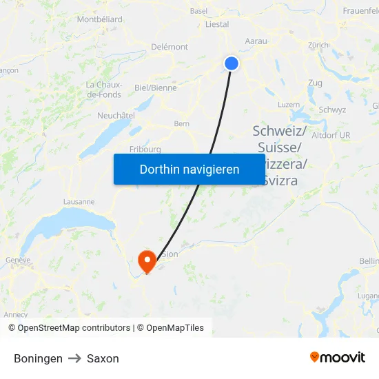 Boningen to Saxon map