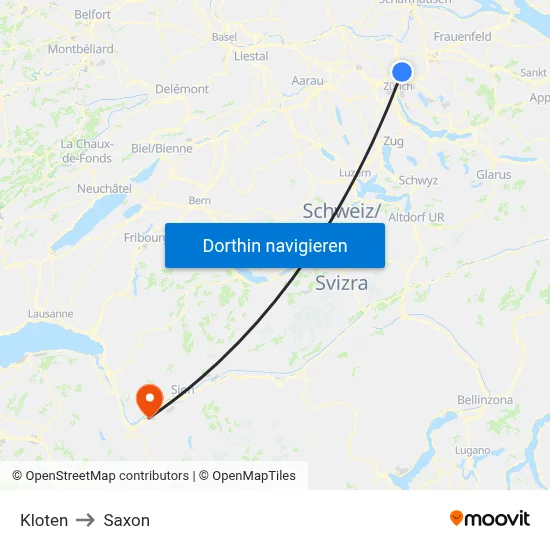 Kloten to Saxon map