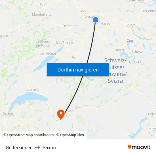 Gelterkinden to Saxon map