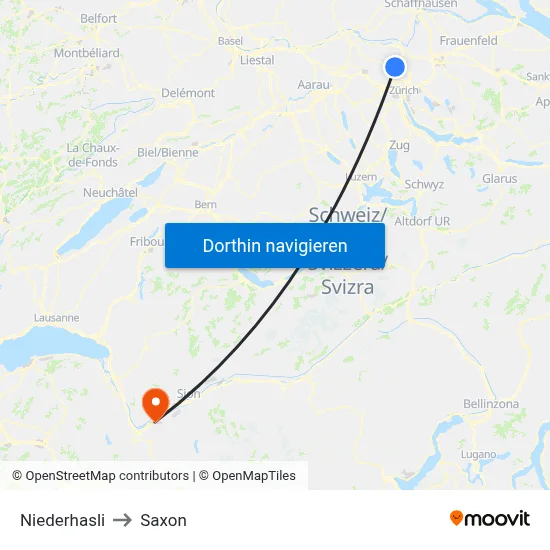 Niederhasli to Saxon map