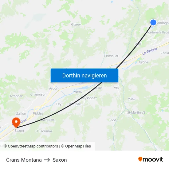Crans-Montana to Saxon map