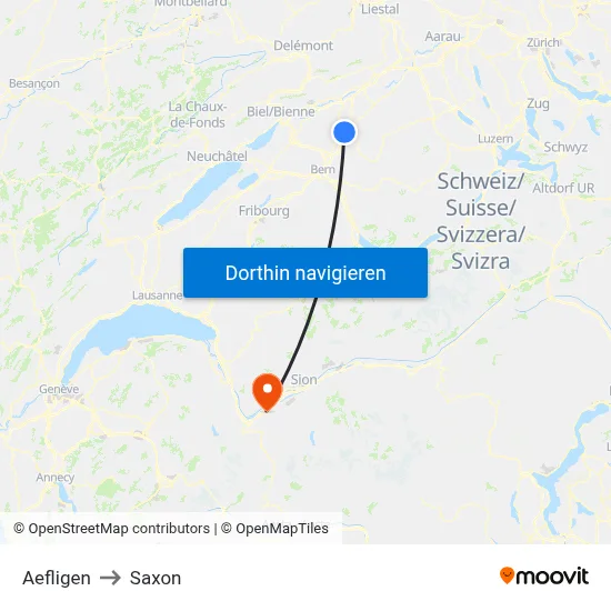 Aefligen to Saxon map