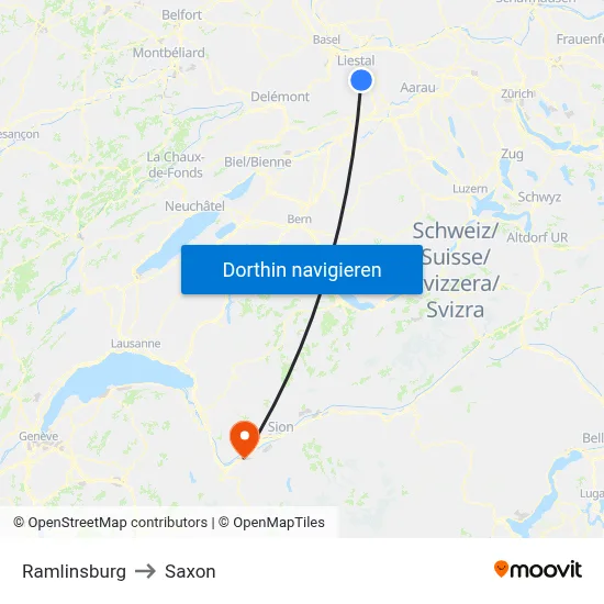 Ramlinsburg to Saxon map