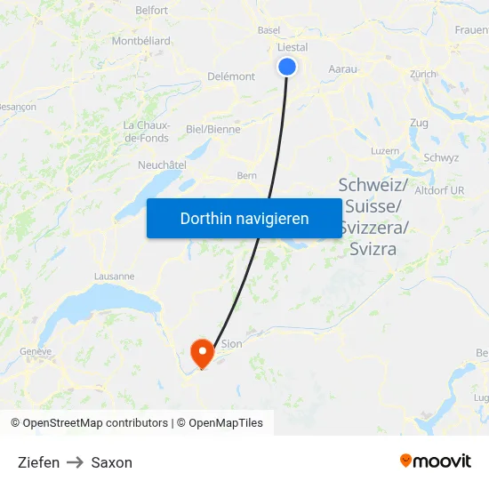 Ziefen to Saxon map