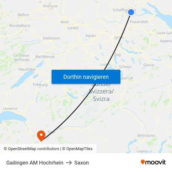 Gailingen AM Hochrhein to Saxon map
