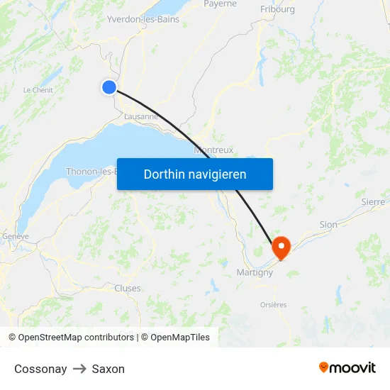 Cossonay to Saxon map