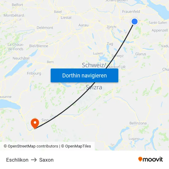 Eschlikon to Saxon map