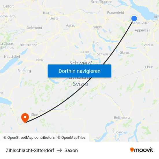 Zihlschlacht-Sitterdorf to Saxon map