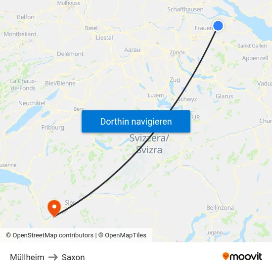 Müllheim to Saxon map