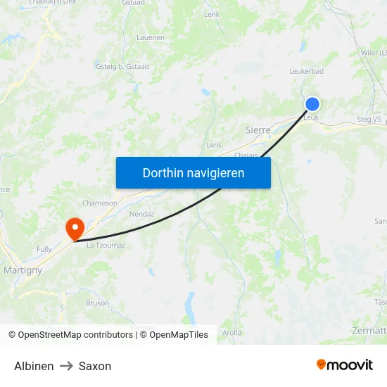 Albinen to Saxon map