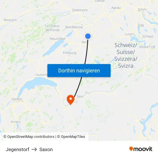Jegenstorf to Saxon map