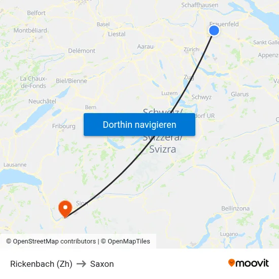Rickenbach (Zh) to Saxon map