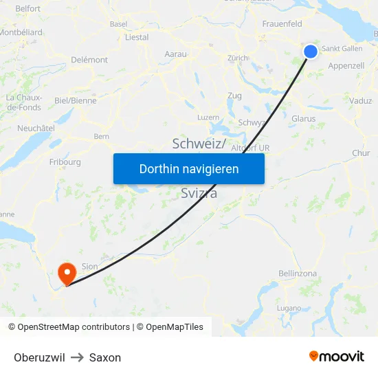 Oberuzwil to Saxon map
