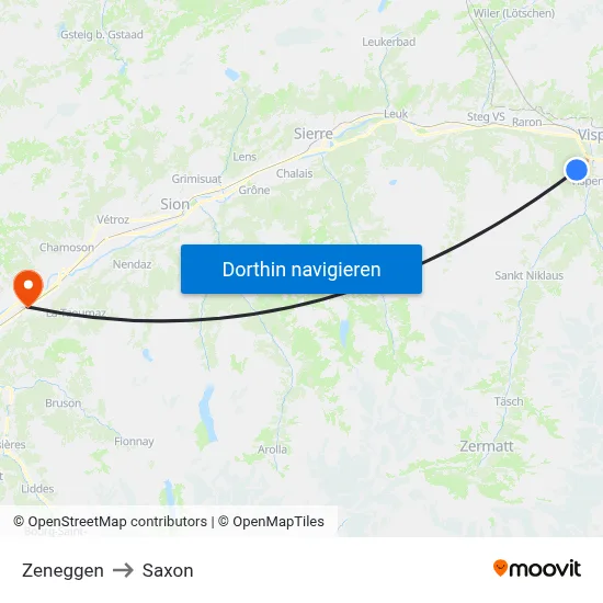 Zeneggen to Saxon map