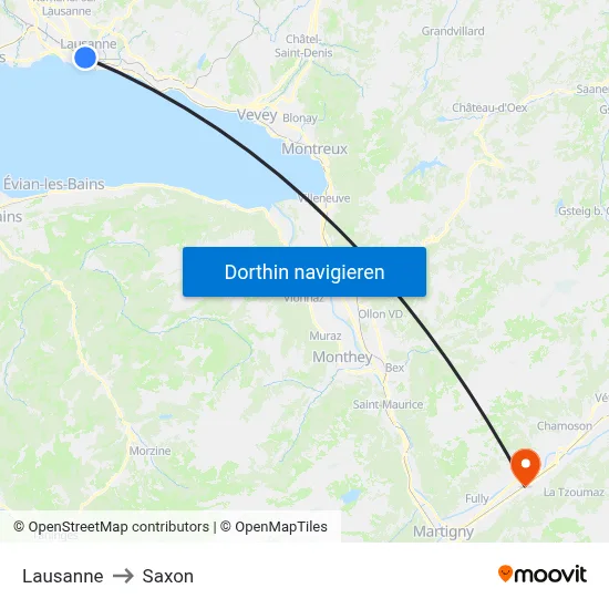 Lausanne to Saxon map