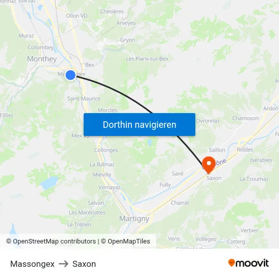 Massongex to Saxon map