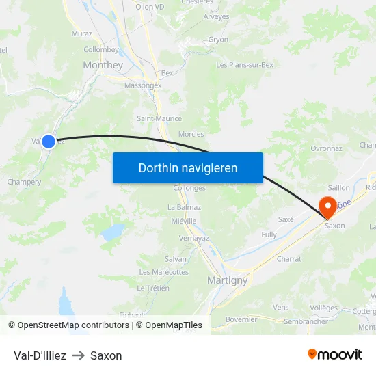 Val-D'Illiez to Saxon map