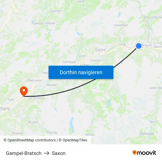 Gampel-Bratsch to Saxon map