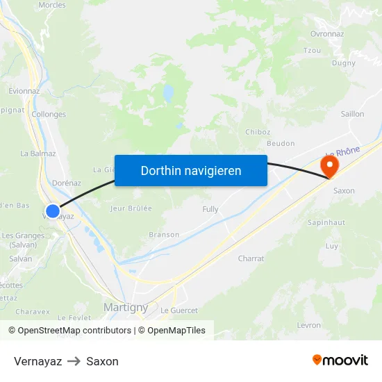Vernayaz to Saxon map