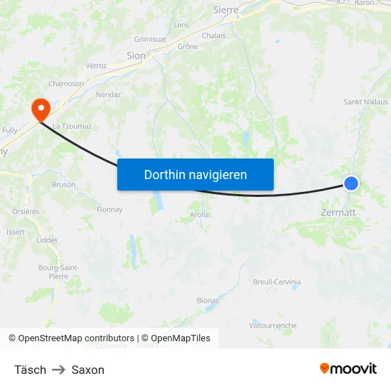 Täsch to Saxon map