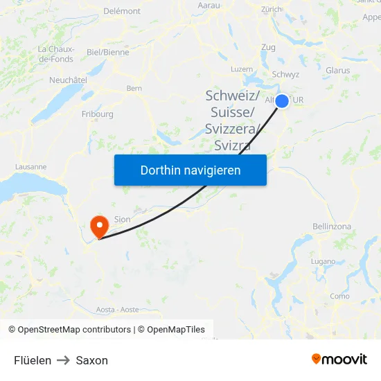 Flüelen to Saxon map