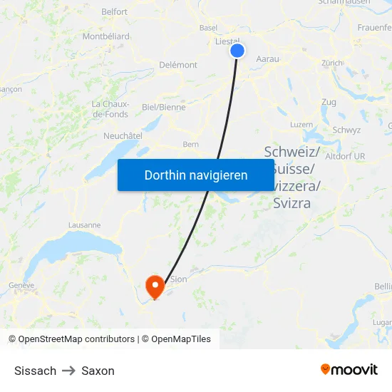 Sissach to Saxon map