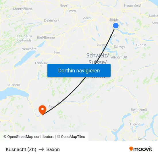 Küsnacht (Zh) to Saxon map