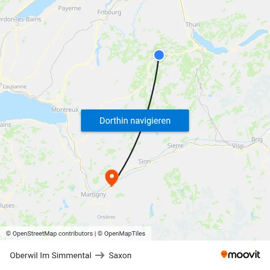Oberwil Im Simmental to Saxon map