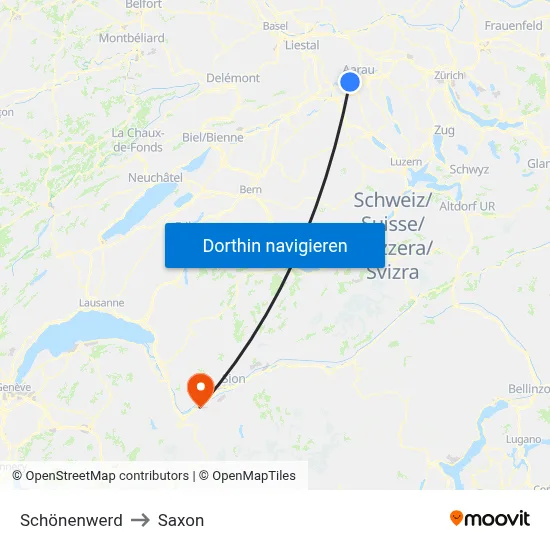 Schönenwerd to Saxon map