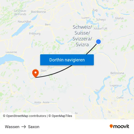 Wassen to Saxon map